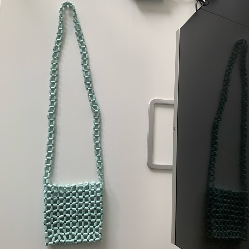 Light Blue Wood Bead Crossbody Bag